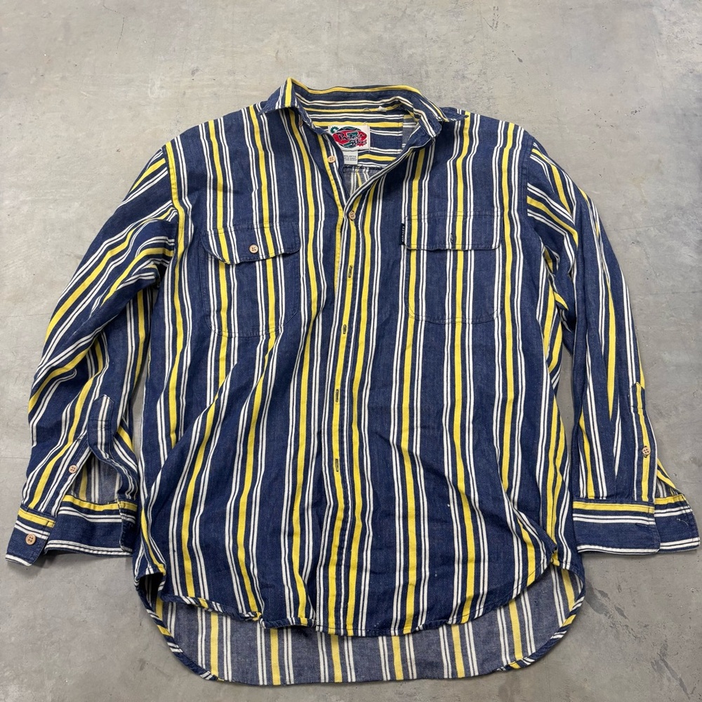 Vintage Protest Blues Long‎ Sleeve Blue/Yellow Button Up Shirt Stripped Size Med